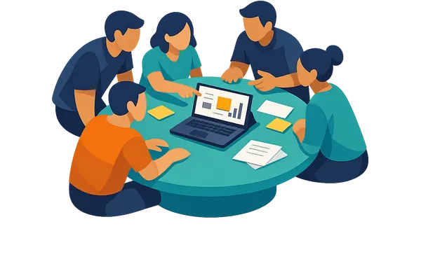 Illustration: small group working hands-on together