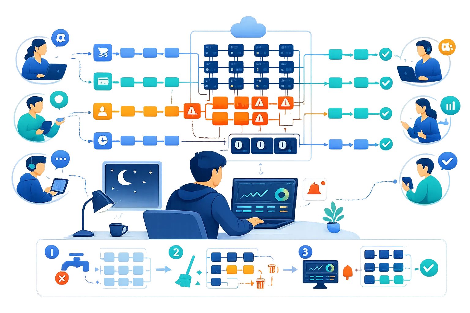 Illustration representing late night debugging session