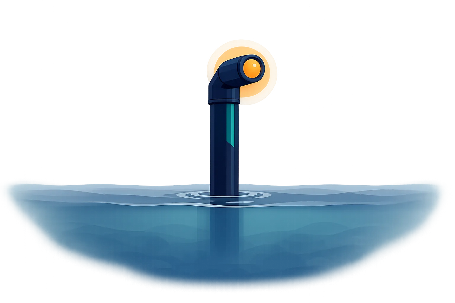 Illustration: a periscope rising above the surface — seeing beyond the blind spots